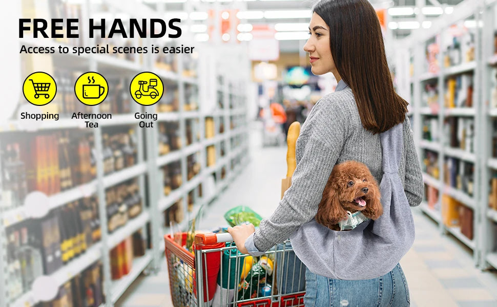 free up your hands with this cotton pet bag while keeping your pet safe and cozy!