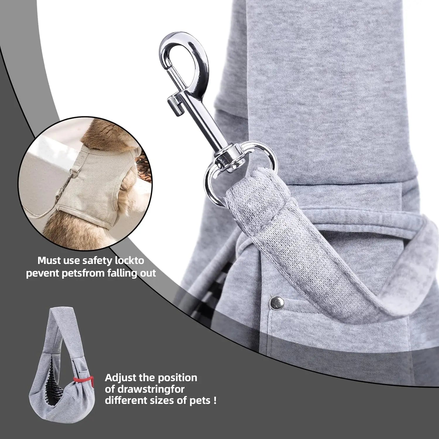 Side profile of the 100% cotton pet sling bag highlighting wide strap and durable stitching details.