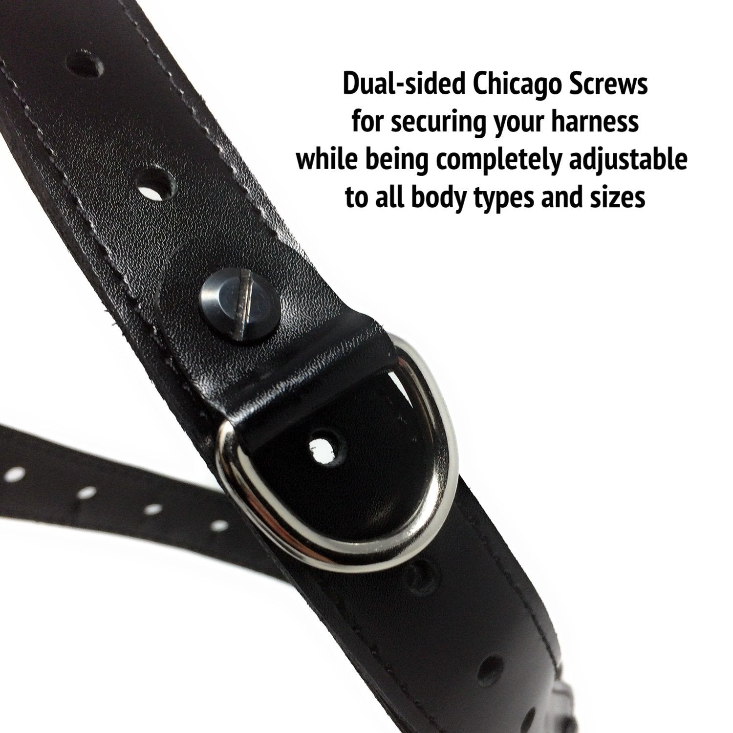 Close-up view of the NiK Kacy Holster Harness 2.0, illustrating the adjustable leather straps, detachable D-rings, and ergonomic design.