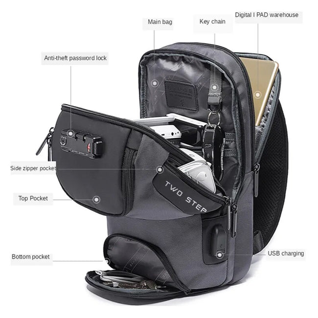 Vegan Anti-theft, Multifunctional Crossbody Messenger Bag Waterproof with USB charger & zipper lock - NiK Kacy