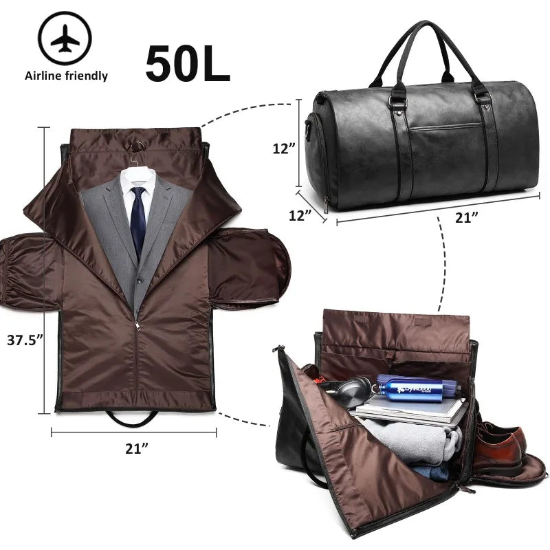 Spacious interior of the Vegan Leather Travel Bag with organized compartments