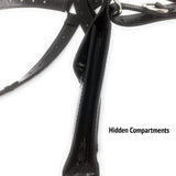 Side view of the bag compartment on NiK Kacy Holster Harness 2.0, showcasing the secure YKK zipper closures that is a hidden compartment.